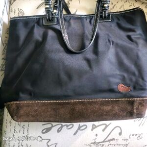 Dooney & Bourke black Canvas tote with brown suede bottom GUC